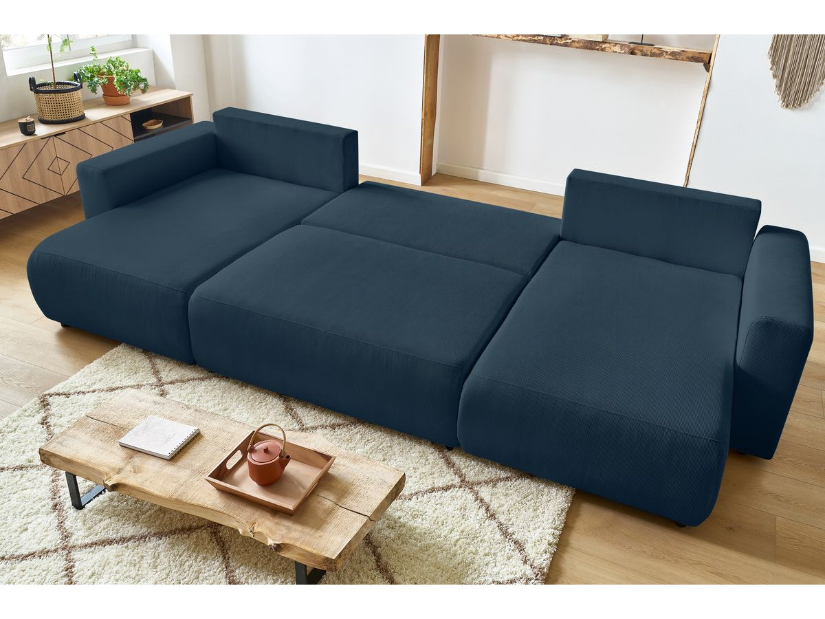 Bobochic Envy Wohnlandschaft mit Pouf Cordsamt Dunkelblau
