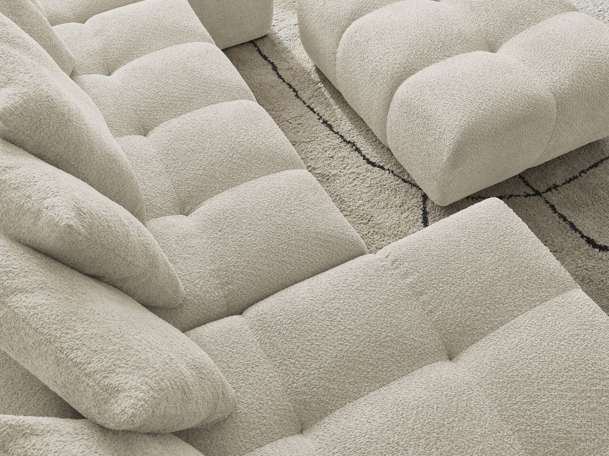 Bobochic Anakin Wohnlandschaft mit Pouf, 10 Kissen Bouclé-Stoff Beige