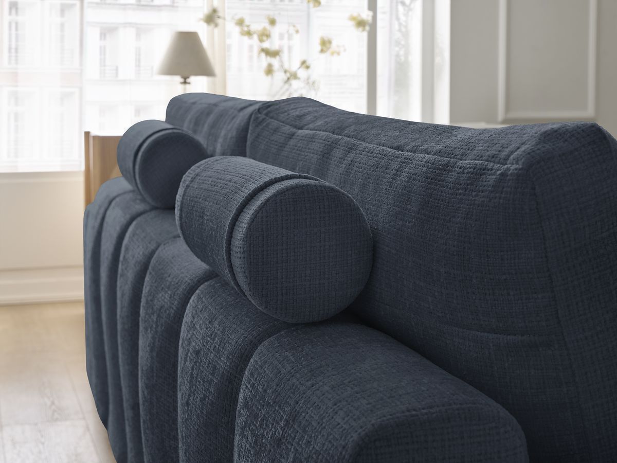 Bobochic Anakin Schlafsofa 3-Sitzer mit Bettkasten und Pouf, 2 Kissen Strukturstoff Dunkelblau