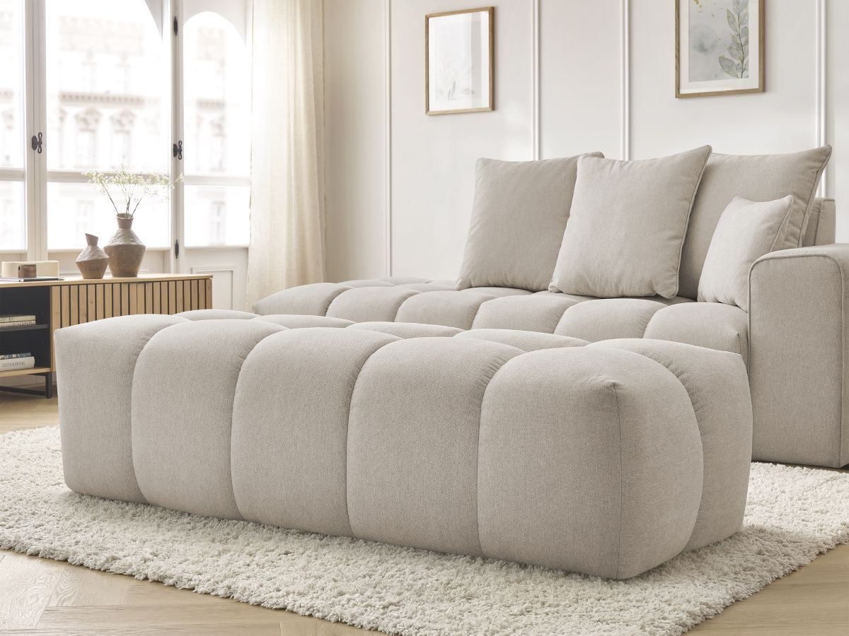 Bobochic Mont-blanc Sofa 5-Sitzer mit Pouf Melange-Stoff Beige Armlehne rechts