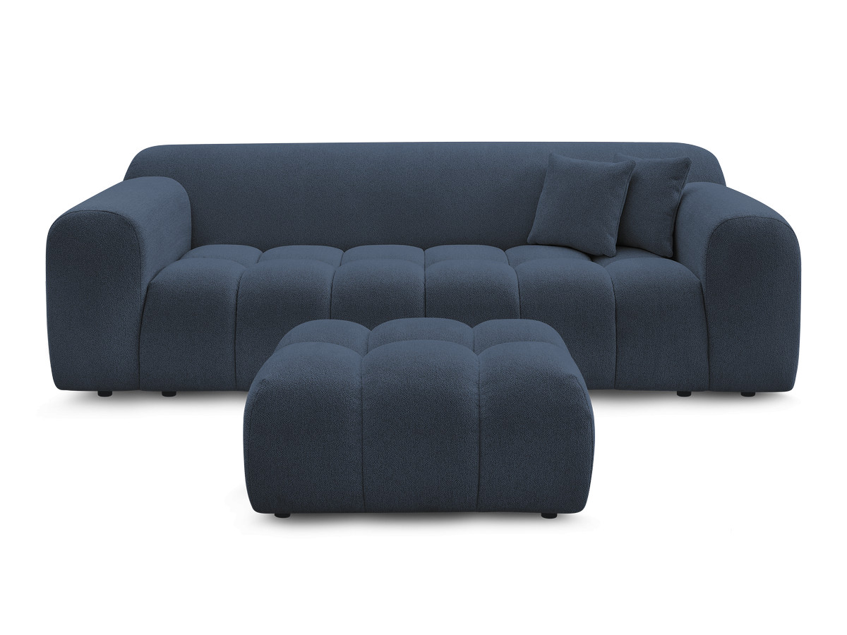 Bobochic Melisse Sofa 3-Sitzer mit Pouf Melange-Stoff Blau