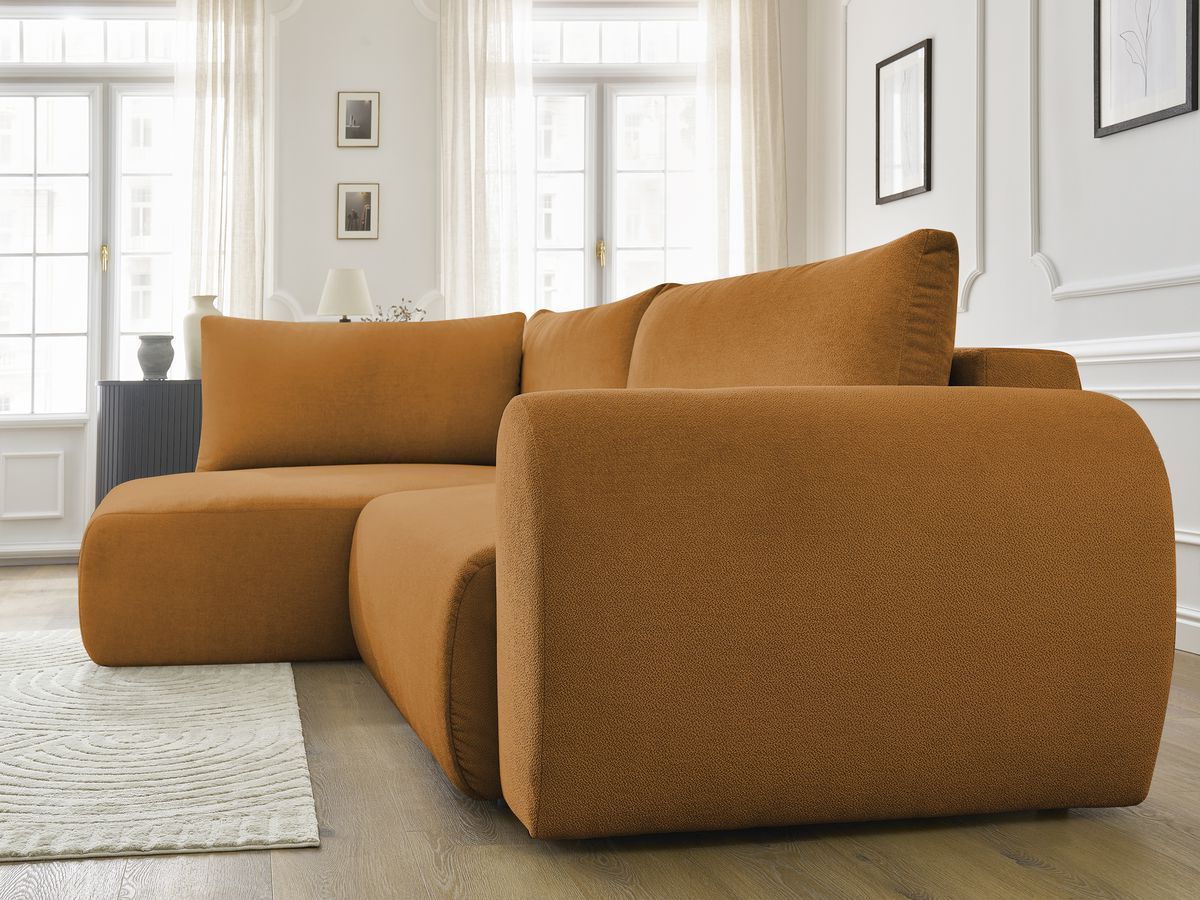 Bobochic Lucien Ecksofa mit Schlaffunktion und Bettkasten 296 × 198 cm Stoff Gelb Ecke links