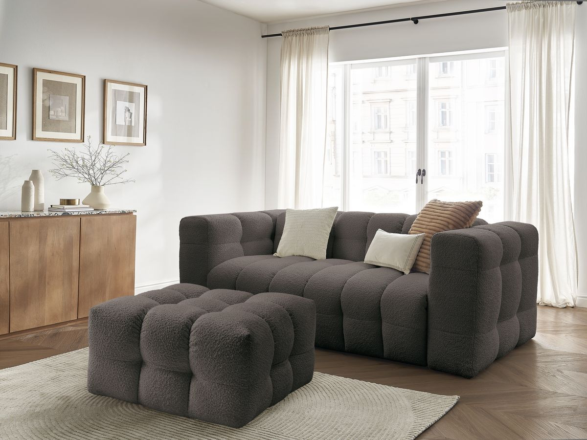 Bobochic Cloud Schlafsofa 3-Sitzer mit Pouf Bouclé-Stoff Braun