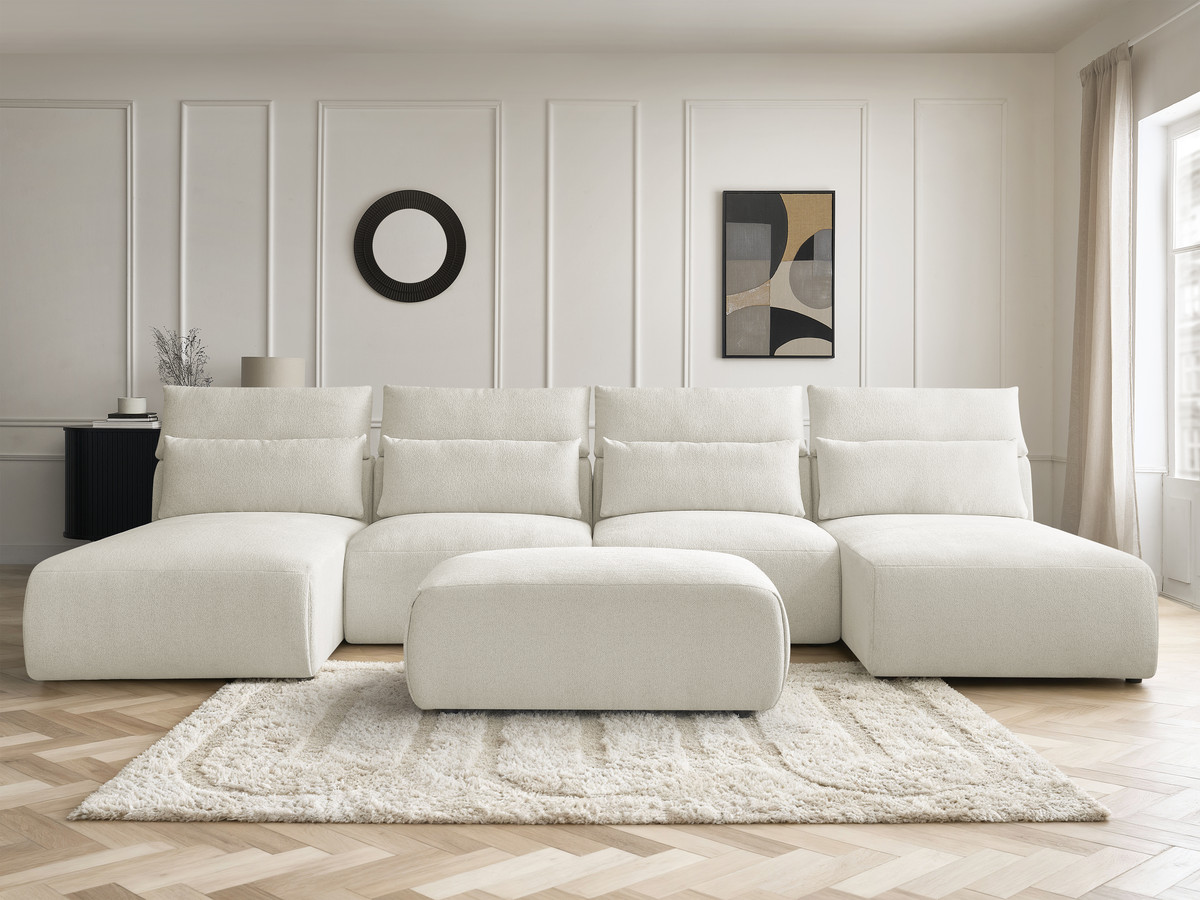 Bobochic Jana Wohnlandschaft mit kleinem Pouf Melange-Stoff Weiß