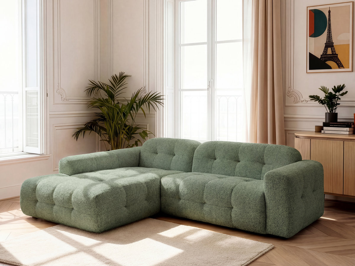 Bobochic Laura Ecksofa Melange-Stoff Hellgrün Ecke links