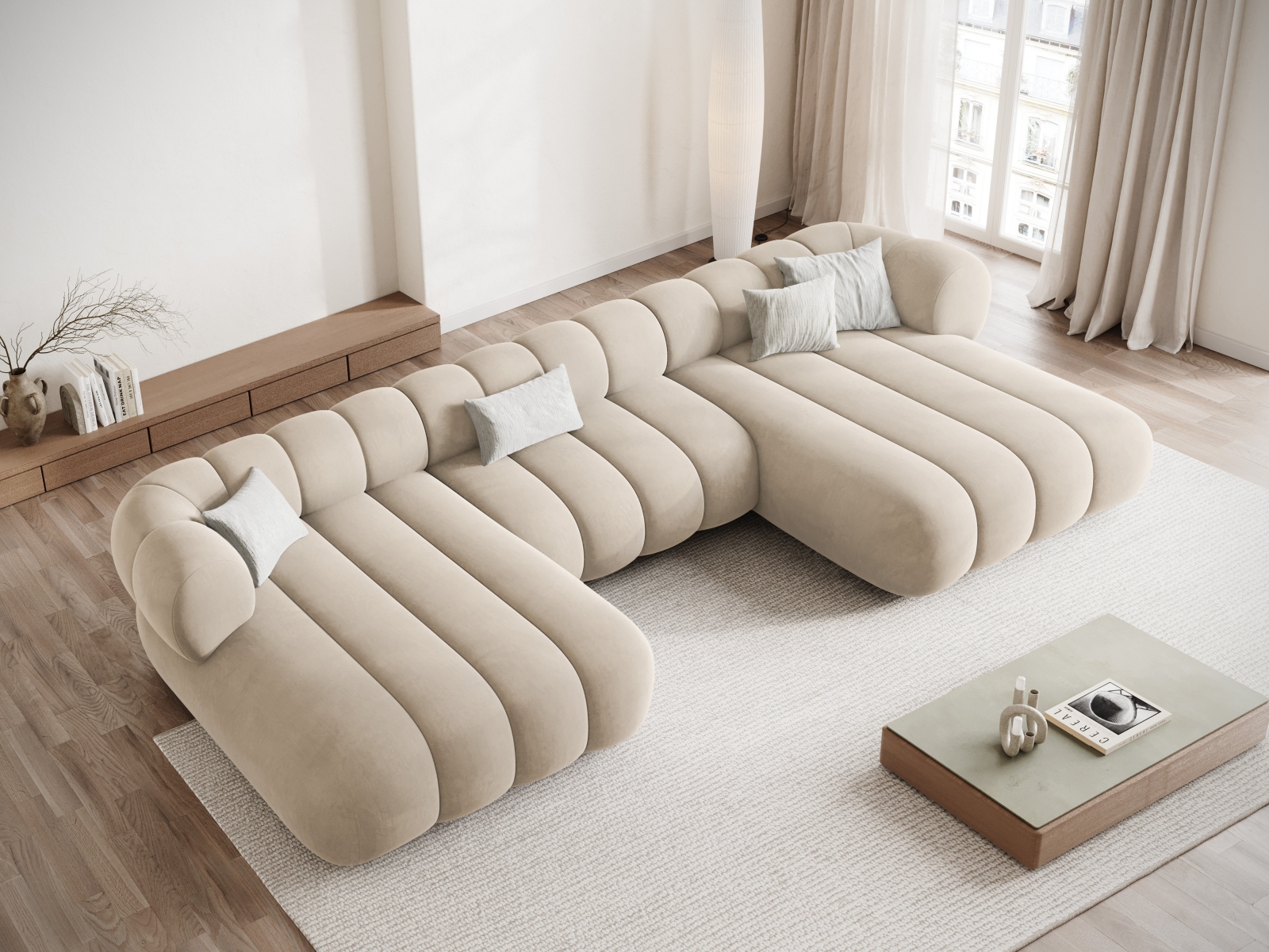 Cosmopolitan Design Panoramasofa Koge 6-Sitzer Samt Vogue Helles Beige