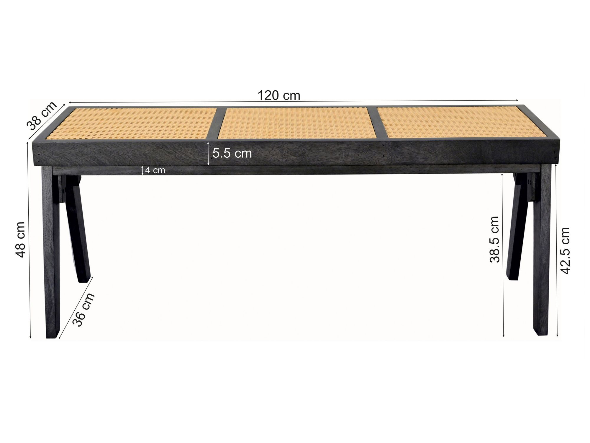Sitzbank Hagavik Rattan Schwarz 120 × 38 × 48 cm