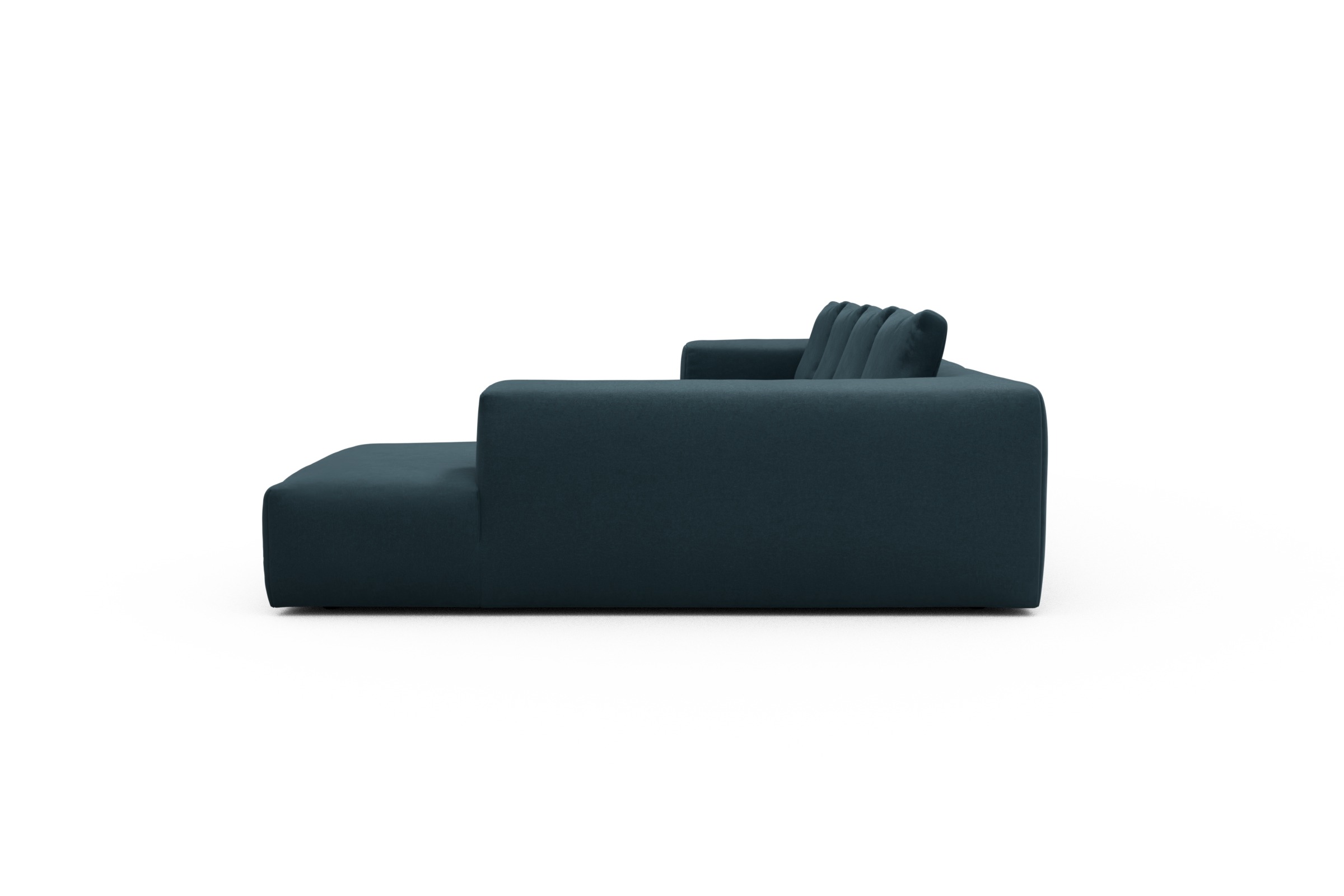 Wohnlandschaft Fred Relax-Ecke rechts mit 2-Sitzer und Chaiselongue links Strukturierter Stoff Satya 443-Deep-Blue