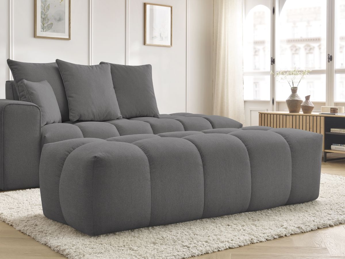 Bobochic Mont-blanc Sofa 5-Sitzer mit Pouf Melange-Stoff Dunkelgrau Armlehne links