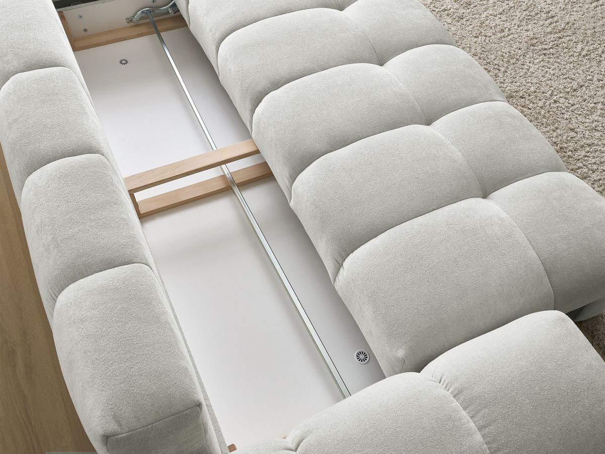 Bobochic Everest Schlafsofa 3-Sitzer mit Bettkasten, 5 Kissen Strukturstoff Hellgrau