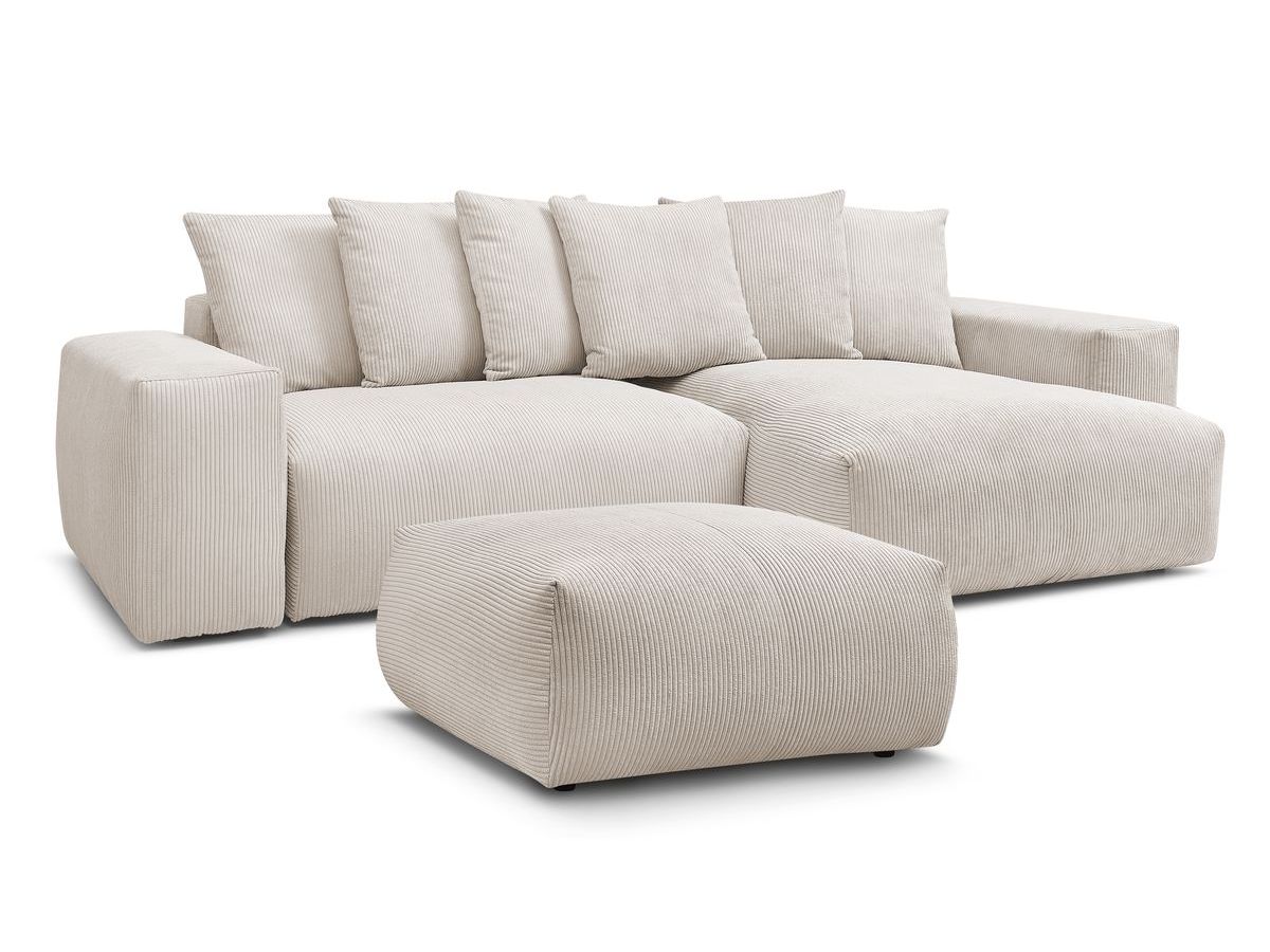 Bobochic Voltaire Ecksofa mit Schlaffunktion und Bettkasten und Pouf
