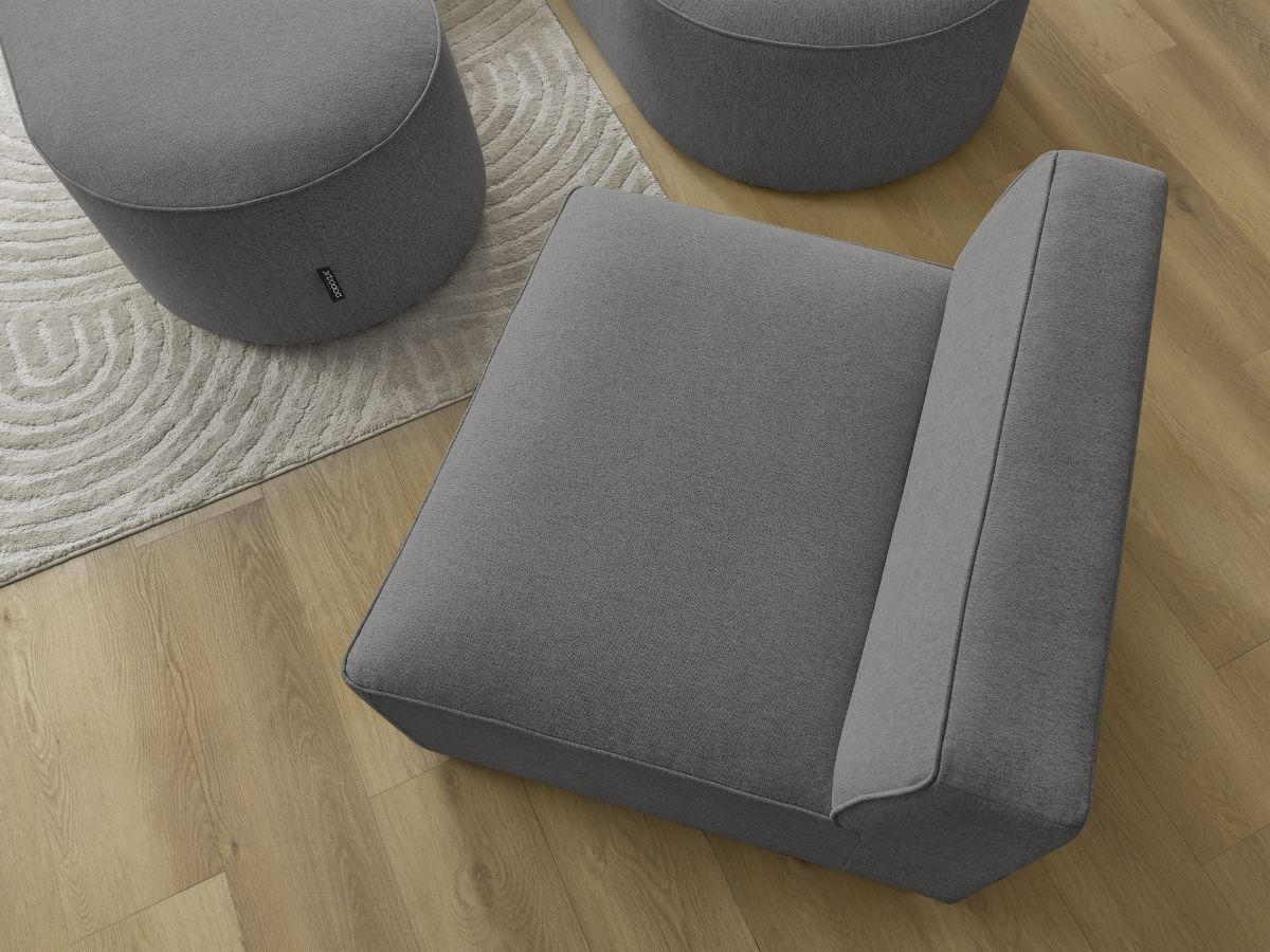 Bobochic Rousseau Ecksofa mit Sofamodul und Pouf Melange-Stoff Dunkelgrau Ecke links
