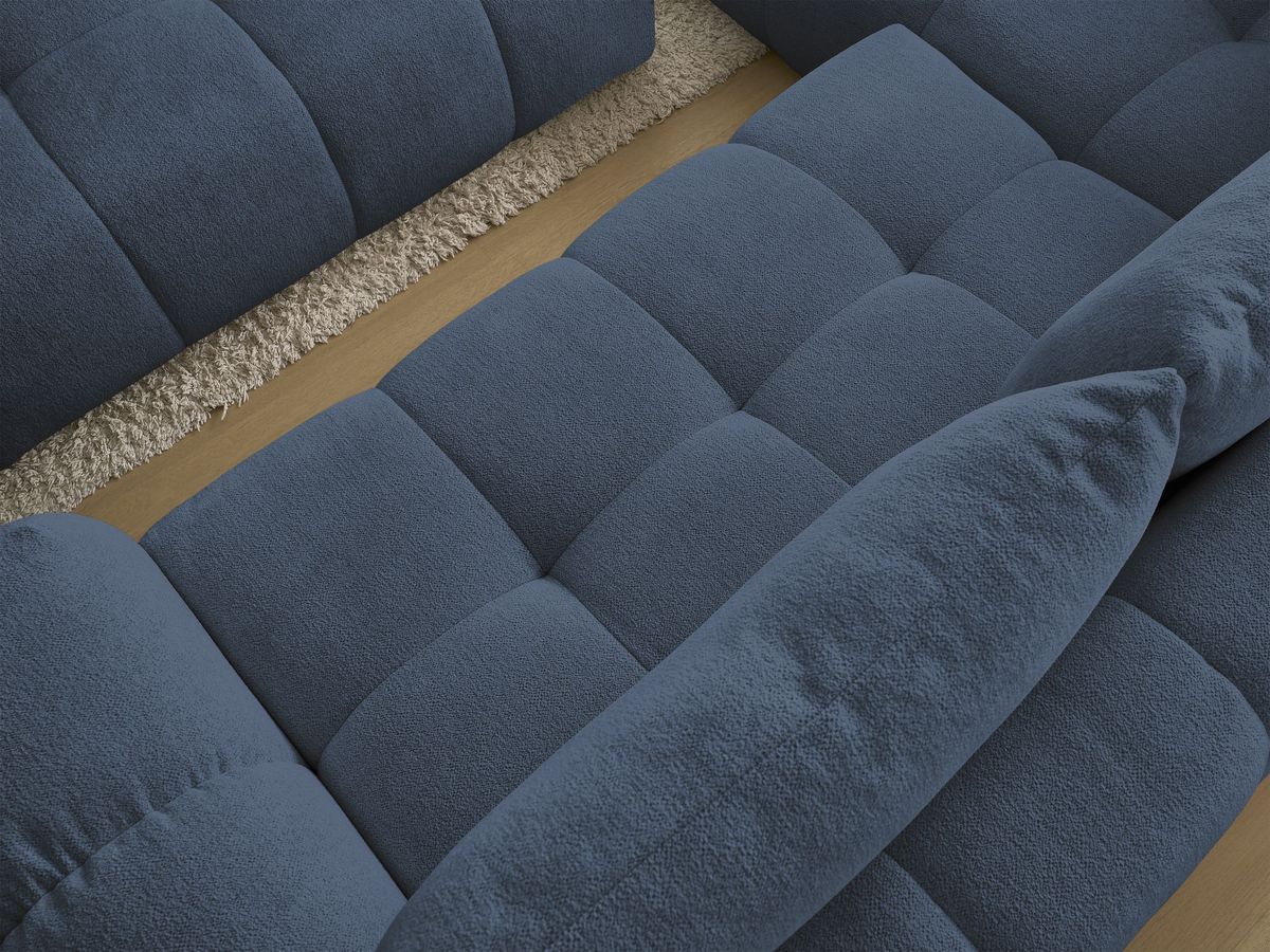Bobochic Everest Ecksofa mit Schlaffunktion und Bettkasten und Pouf 320 × 212 cm, 5 Kissen Melange-Stoff Dunkelblau Ecke links
