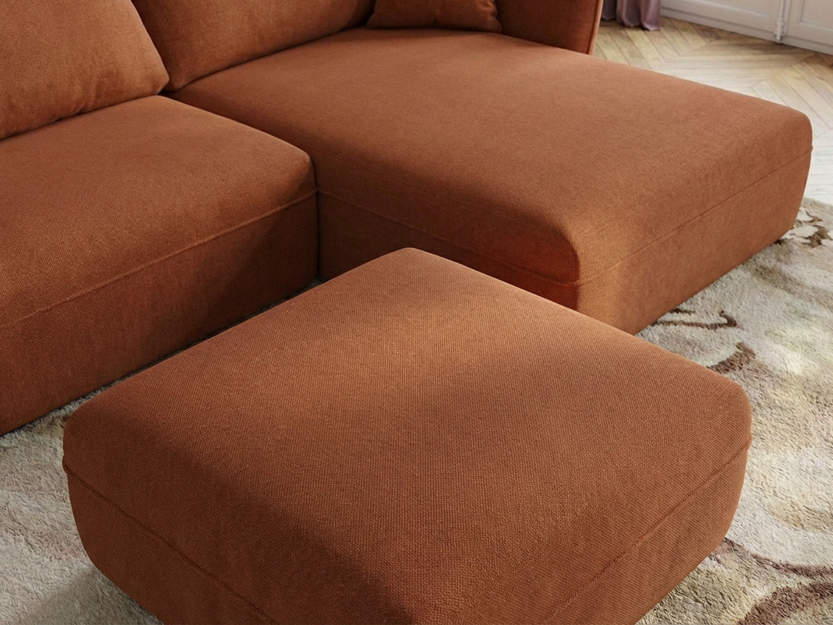Bobochic Luigi Ecksofa mit Pouf Strukturstoff Orange Ecke rechts