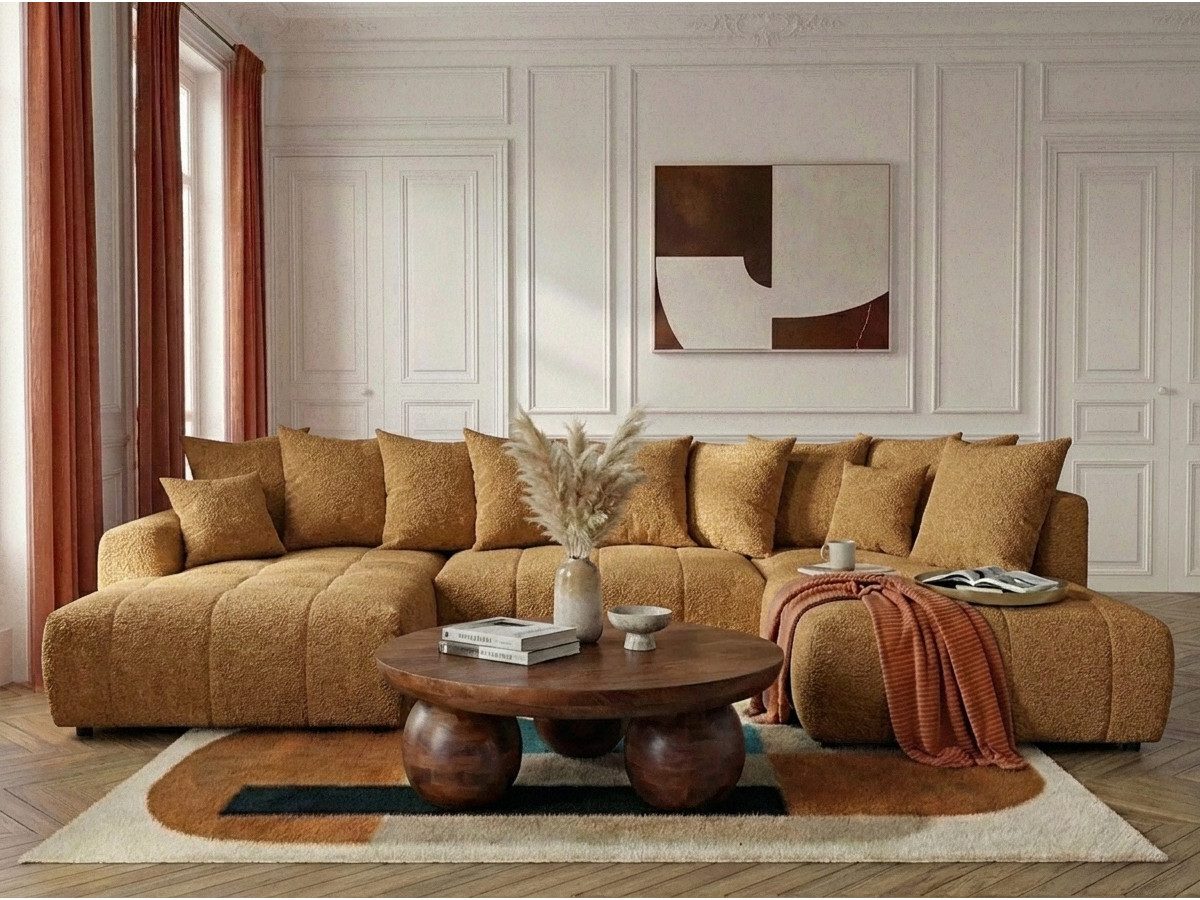Bobochic Roxelane Wohnlandschaft Bouclé-Stoff Gelb Ecke links