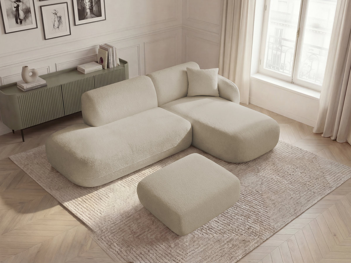 Bobochic Anda Ecksofa mit Pouf 241 × 163 cm Chenille Beige Ecke rechts