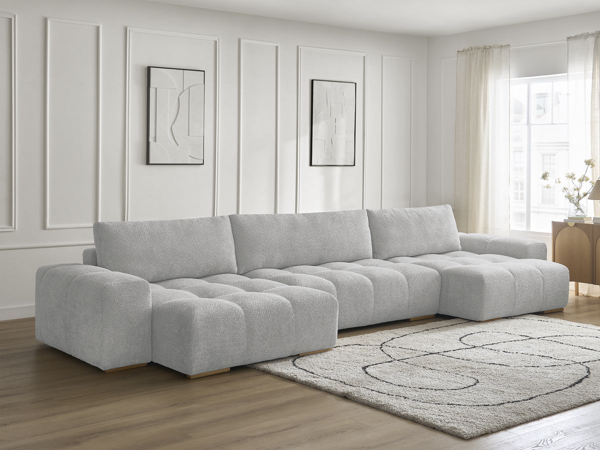 Bobochic Anakin Wohnlandschaft, 3 Kissen Bouclé-Stoff Hellgrau