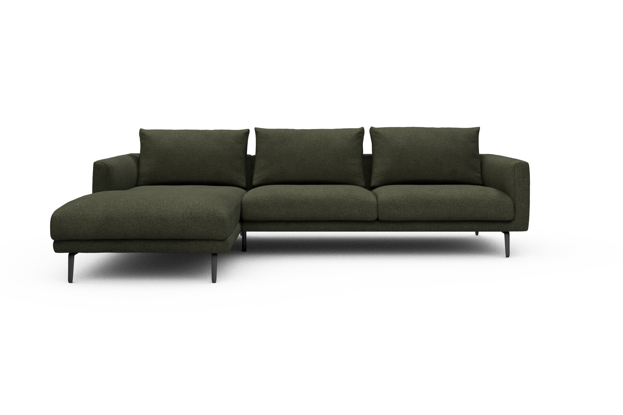 Skandi Home Ecksofa Karl Chaiselongue links mit 2,5-Sitzer Boucle-Forest-Green moebelfaktor