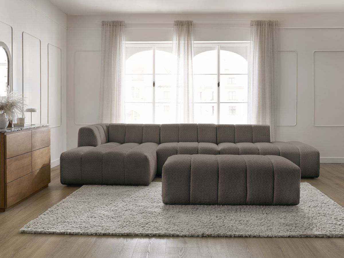 Bobochic Annecy Ecksofa mit Sofamodul und Pouf Bouclé-Stoff Braun Ecke links