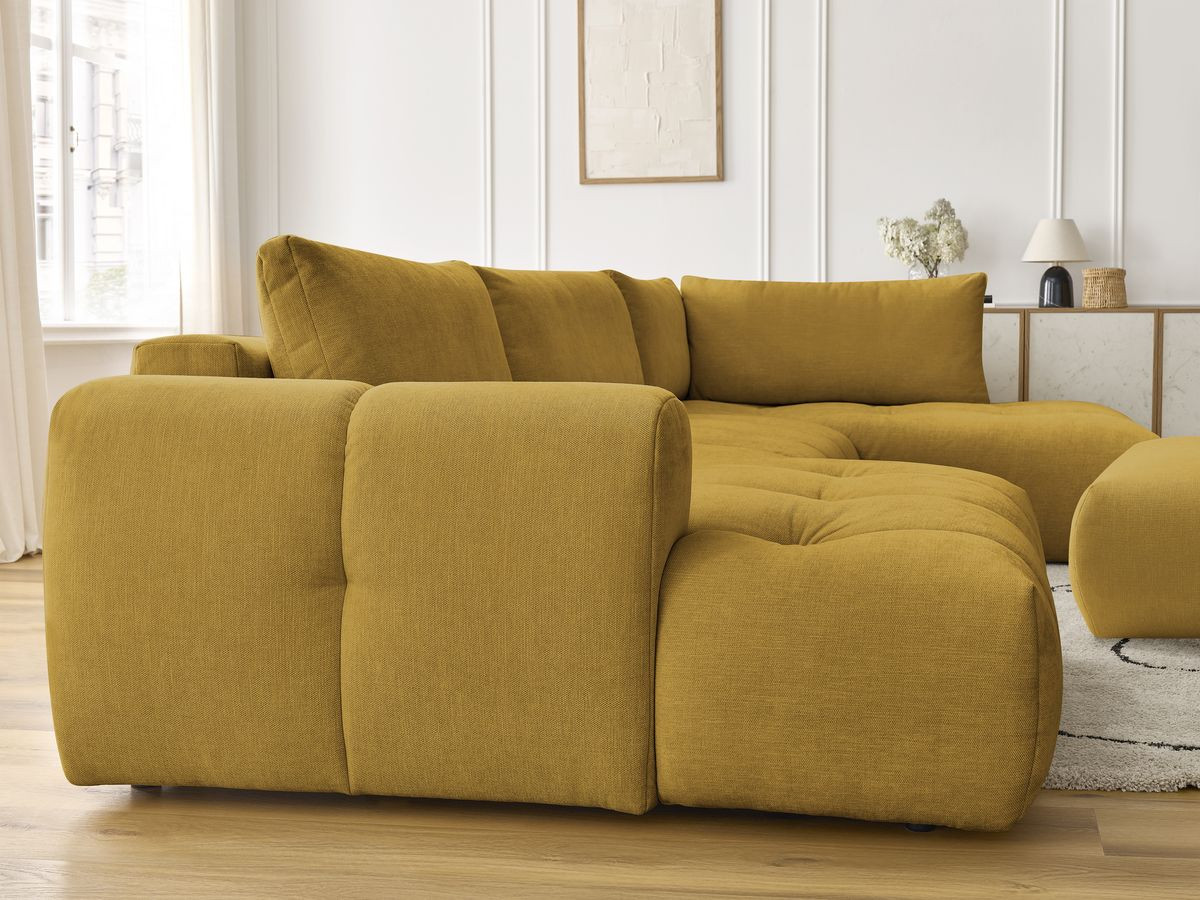 Bobochic Fuji Wohnlandschaft mit Pouf Stoff Gelb Ecke links