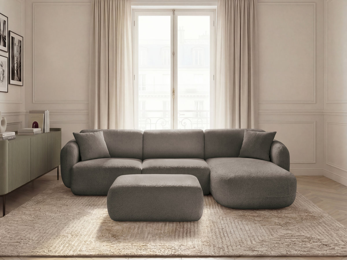 Bobochic Anda Ecksofa mit Pouf 292 × 163 cm Chenille Taupe Ecke rechts