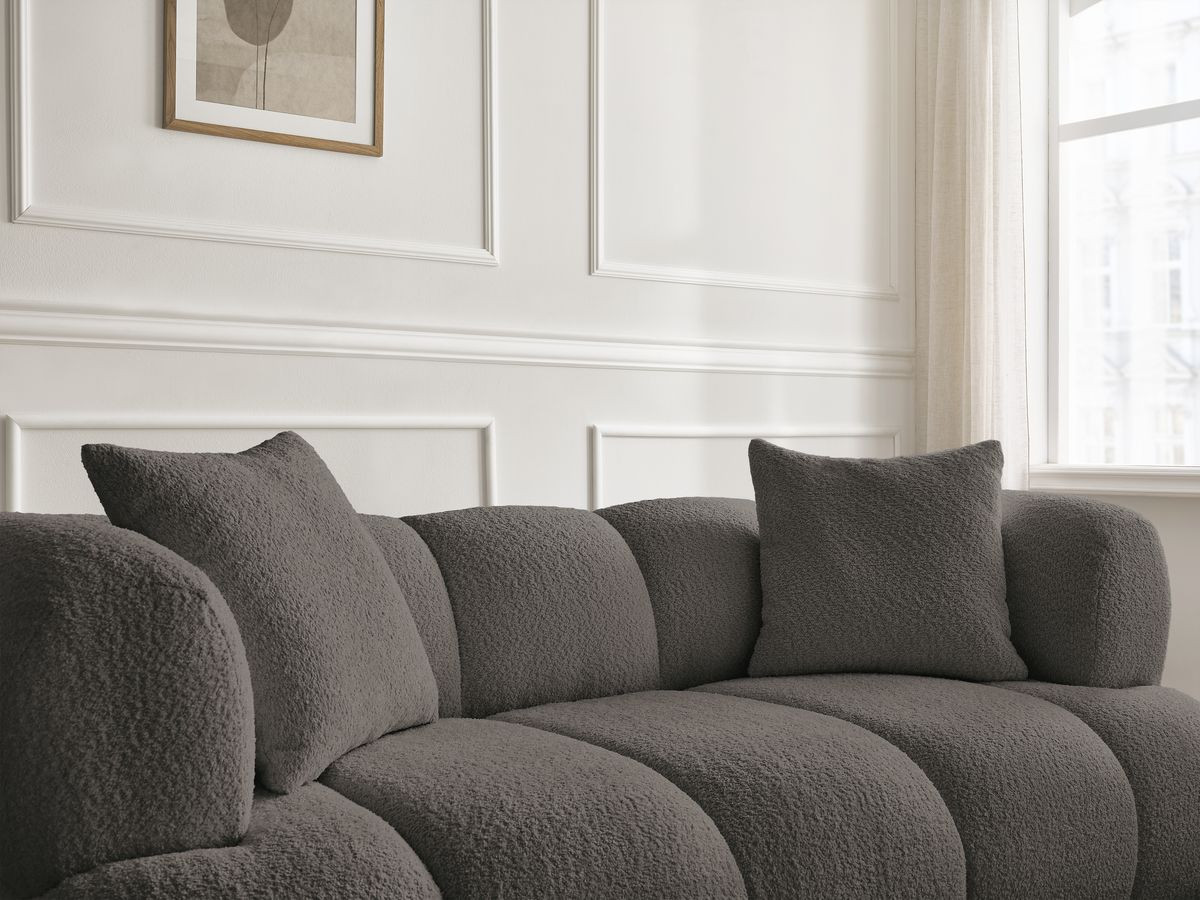 Bobochic Pamira Sofa 2-Sitzer mit Pouf Bouclé-Stoff Braun