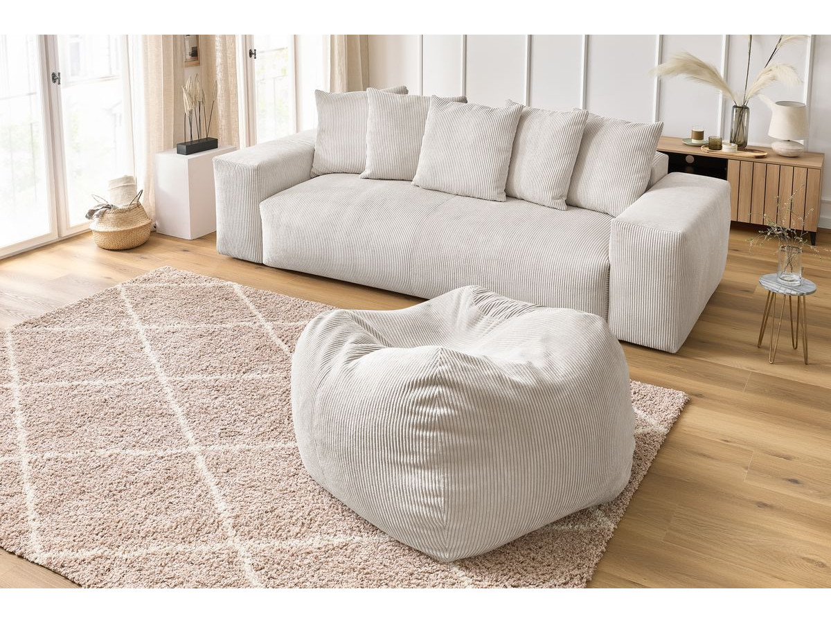 Bobochic Voltaire Sofa 4-Sitzer mit Pouf 280 × 124 cm Cordsamt Beige