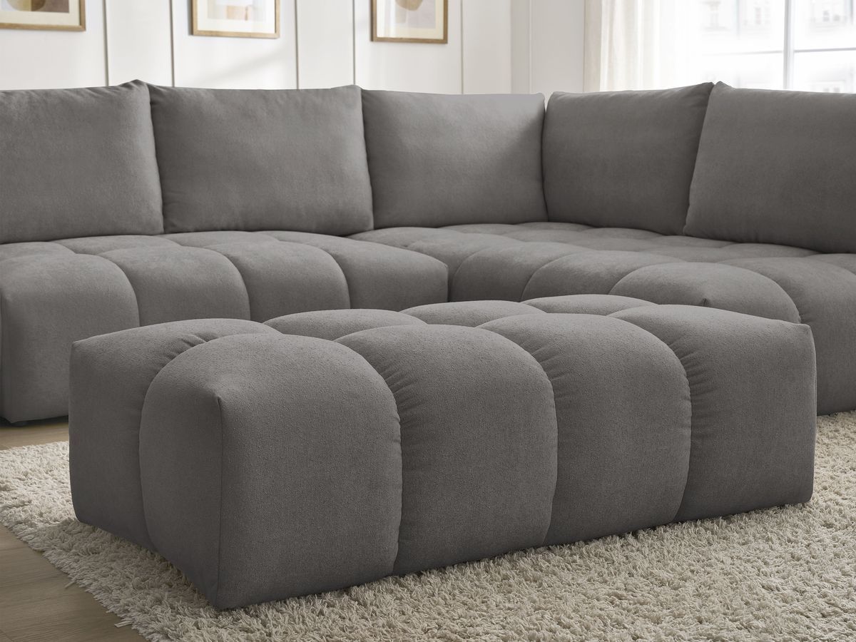 Bobochic Everest Ecksofa mit Schlaffunktion und Bettkasten und Pouf 320 × 212 cm, 5 Kissen Strukturstoff Dunkelgrau Ecke rechts
