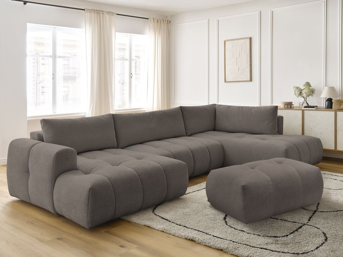 Bobochic Fuji Wohnlandschaft mit Pouf Stoff Taupe Ecke links