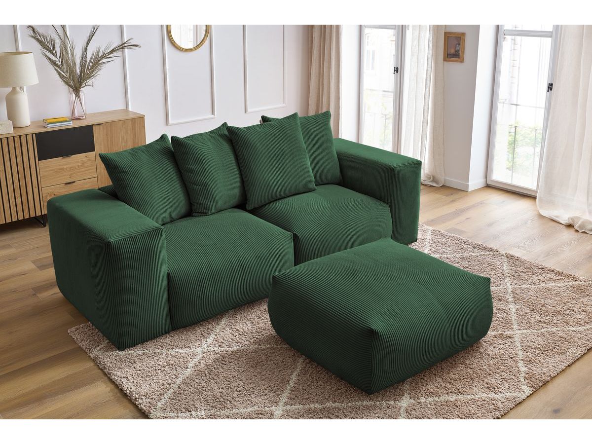 Bobochic Voltaire Sofa 4-Sitzer mit Pouf 248 × 100 cm Cordsamt Grün