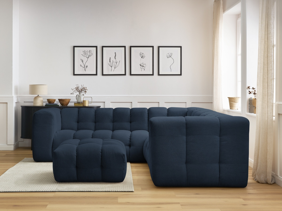 Bobochic Cloud Ecksofa mit Pouf 268 × 110 cm Stoff Dunkelblau