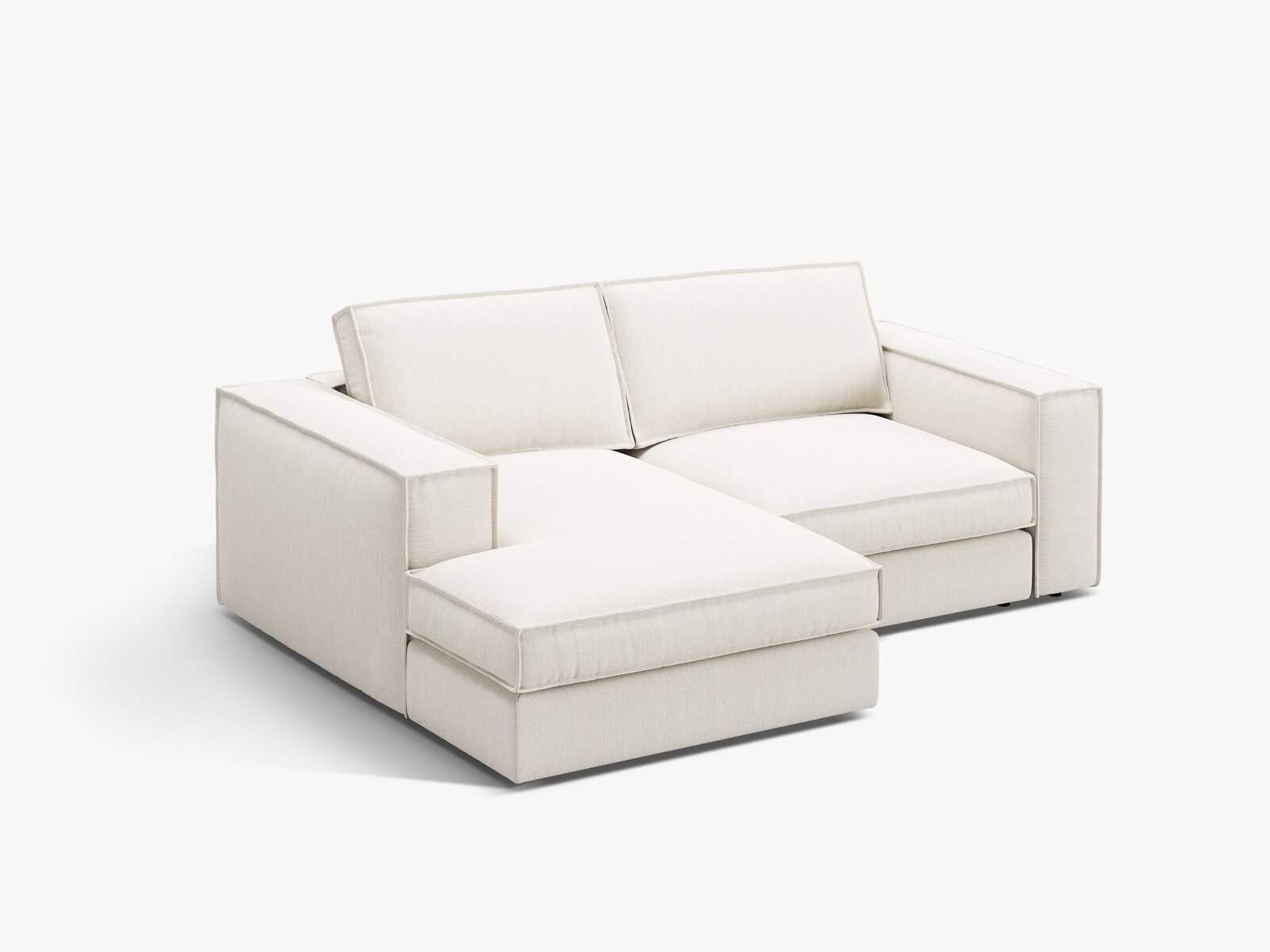Micadoni modulares Ecksofa Pola 2-Sitzer kleine Version Links Strukturierter Stoff Babel Weiß