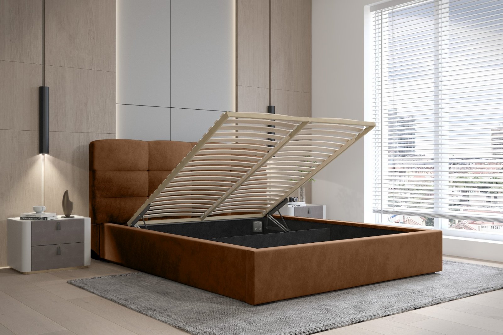 Polsterbett Navo Samtstoff 160x200 mit Holzrahmen Macau Terra
