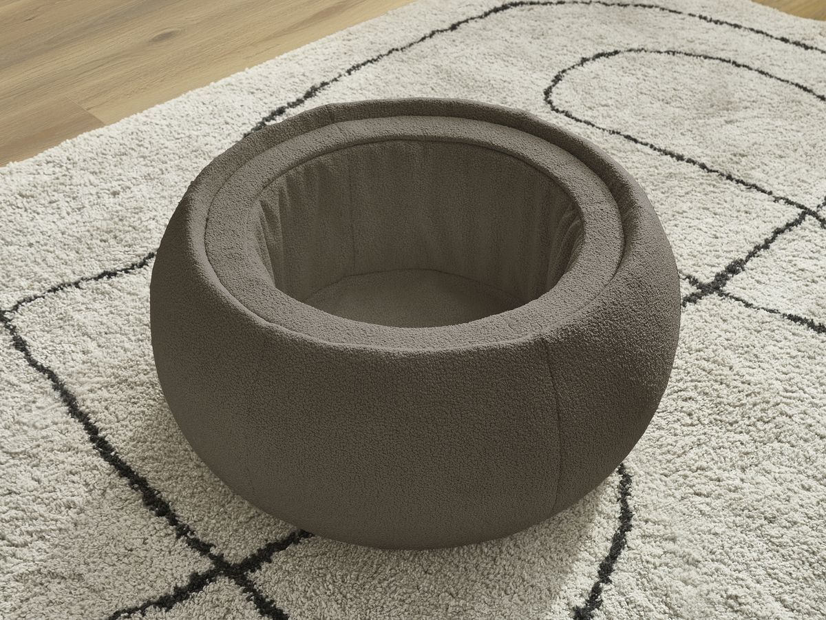Bobochic Hayden Pouf mit Tablett, rund Bouclé-Stoff Braun, 77 cm