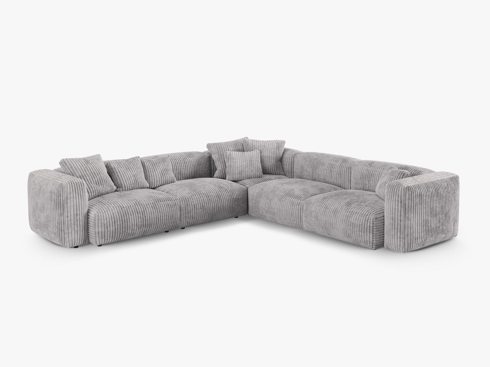 Micadoni modulares symmetrisches Ecksofa XL Martina 5-Sitzer 90cm Sitztiefe Kord Tilia Hellgrau