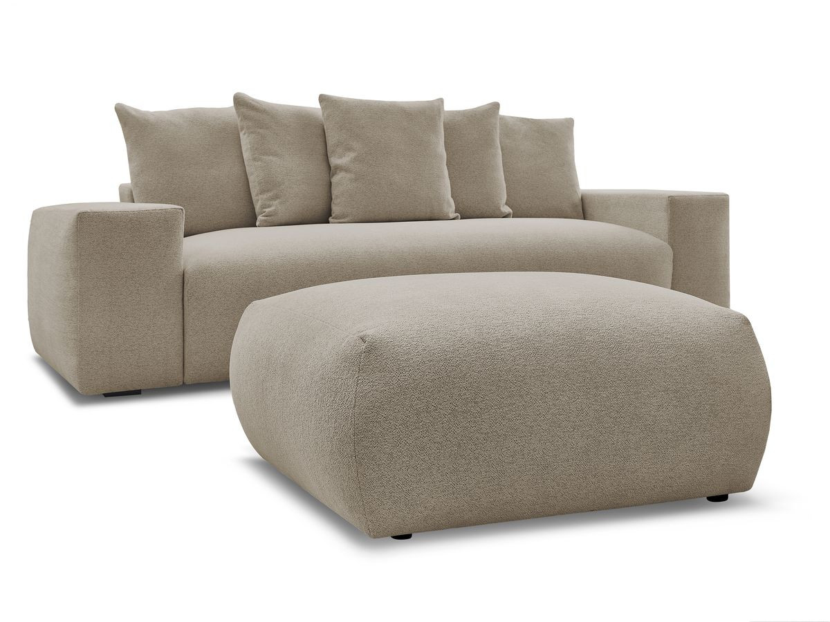 Bobochic Voltaire Schlafsofa 4-Sitzer mit Bettkasten und Pouf Melange-Stoff Taupe