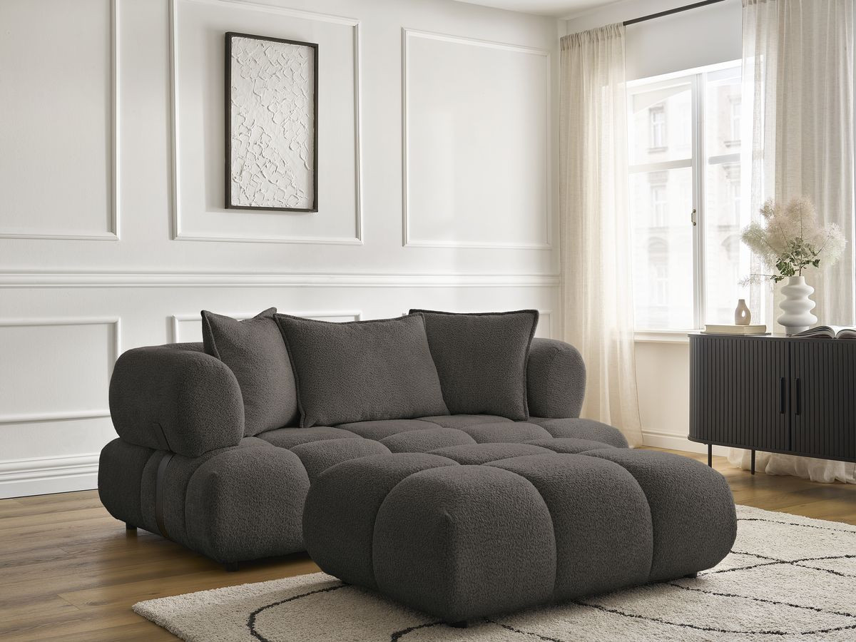 Bobochic Alya Sofa 2-Sitzer mit Pouf Bouclé-Stoff Braun