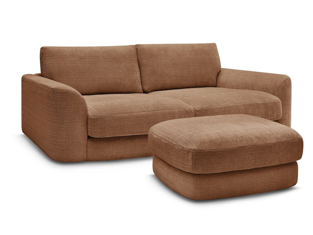 Bobochic Leonore Sofa 3-Sitzer mit Pouf Strukturstoff Orange