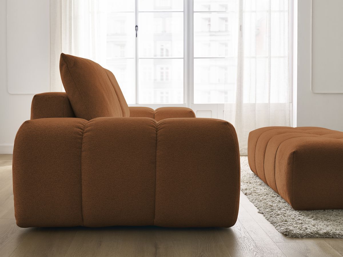 Bobochic Everest Schlafsofa 3-Sitzer mit Bettkasten und Pouf, 2 Kissen Melange-Stoff Orange