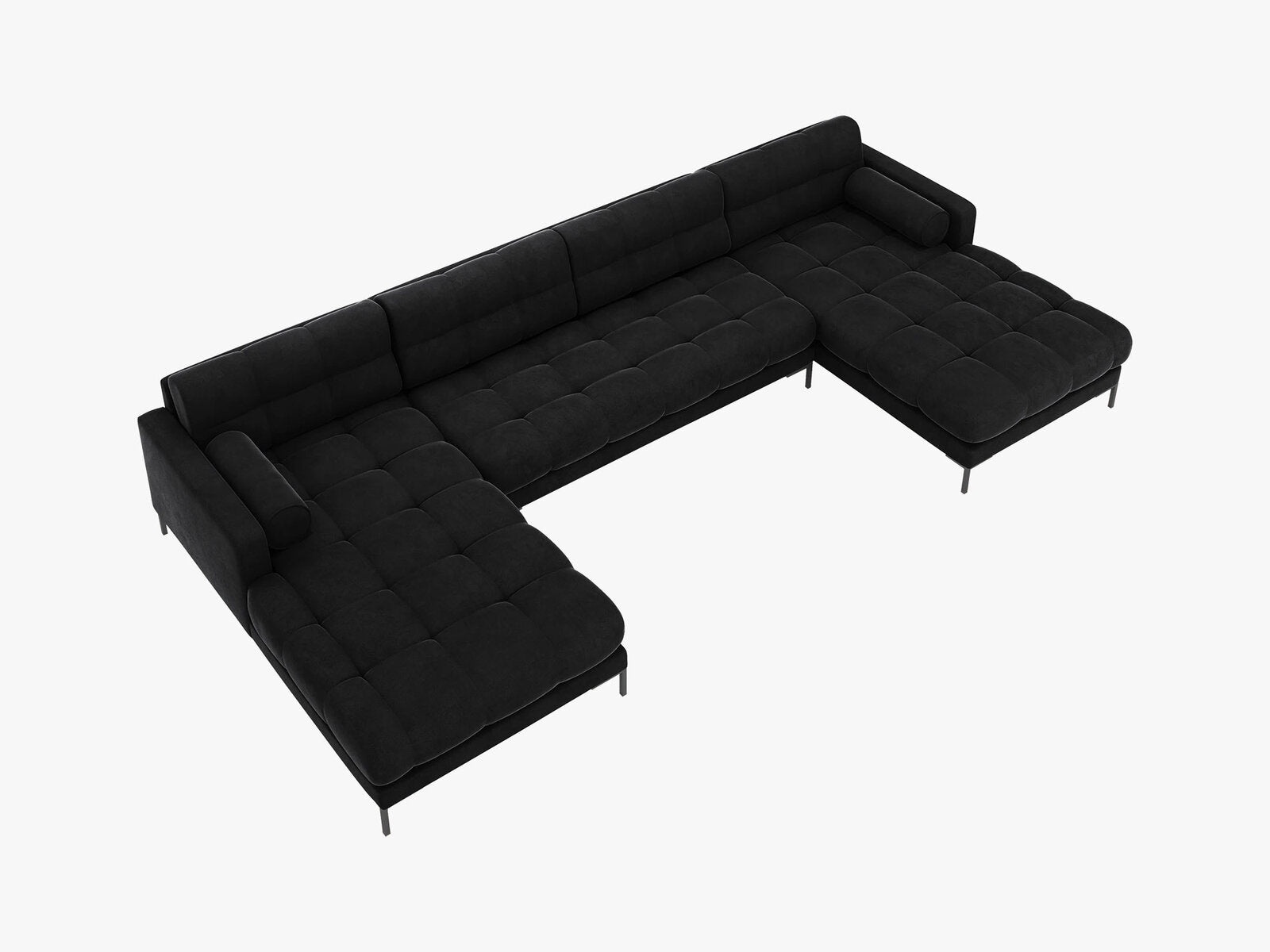 Micadoni Panorama-Sofa Mamaia 6-Sitzer Samt Bluvel Schwarz schwarze Beine