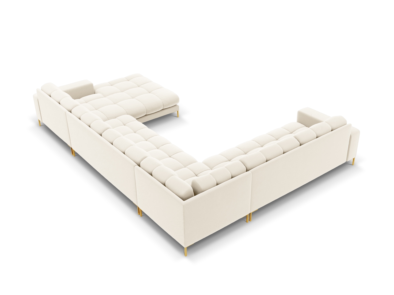 Cosmopolitan Design Panoramasofa Bali 7-Sitzer 327 cm Samt Bluvel Helles Beige Links Beine Gold