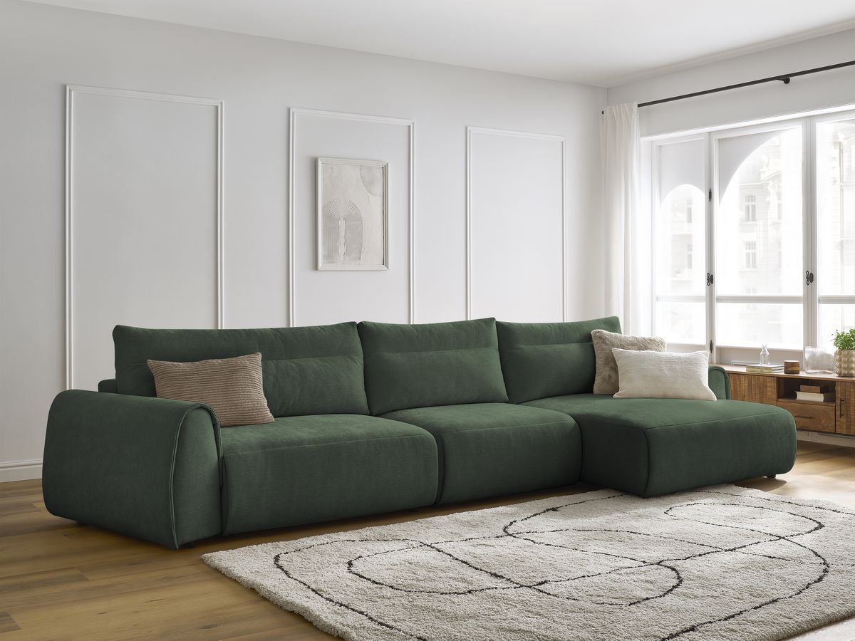 Bobochic Aden Ecksofa 386 × 152 cm Stoff Grün Ecke rechts