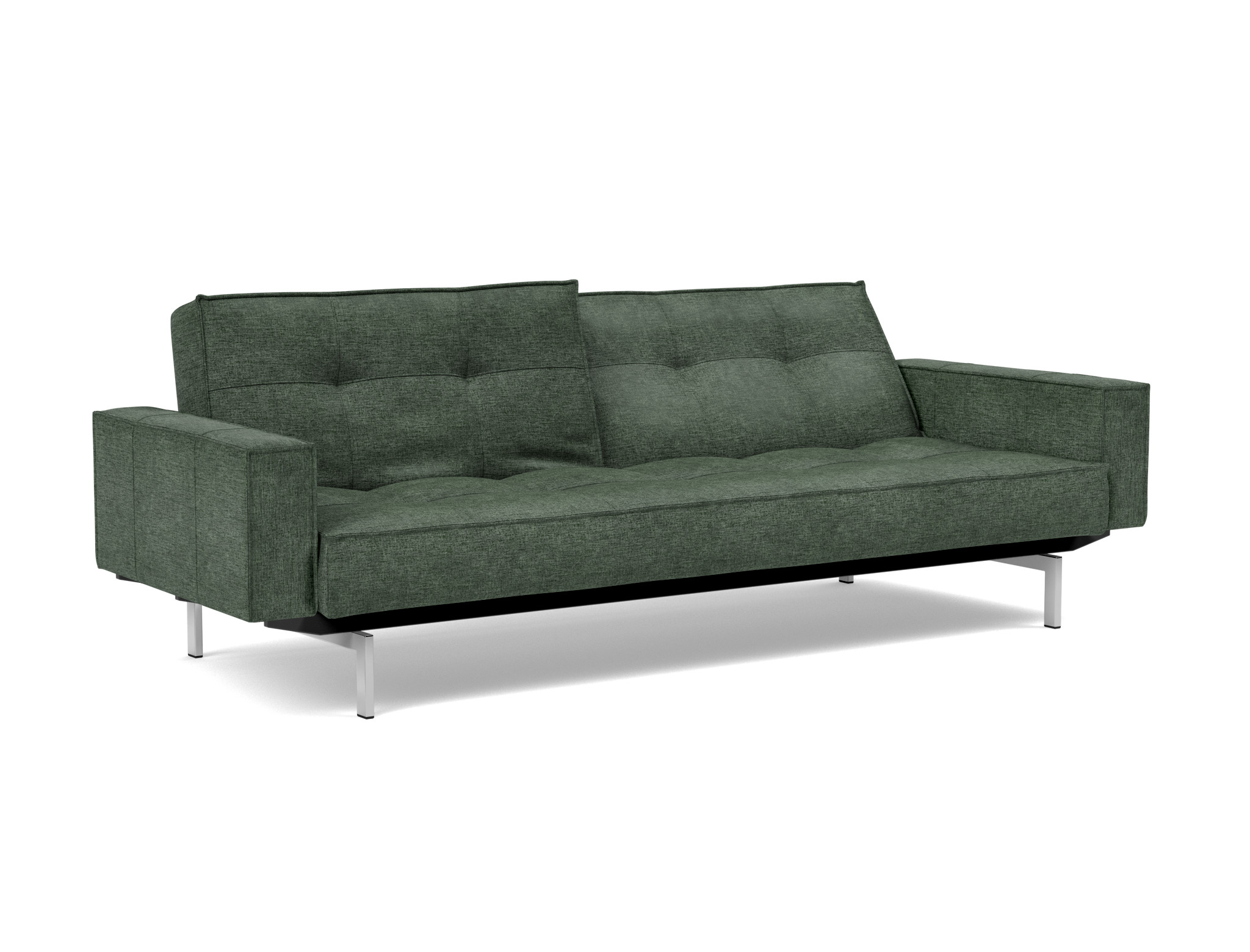 Schlafsofa Splitback mit Armlehnen Flachgewebe Avella 281-Pine-Green Beine Chrom