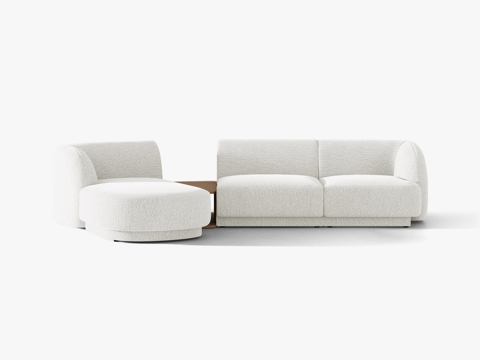 Micadoni Modulares Sofa Miley mit Recamiere 3-Sitzer Links Boucle Baloo Weiß