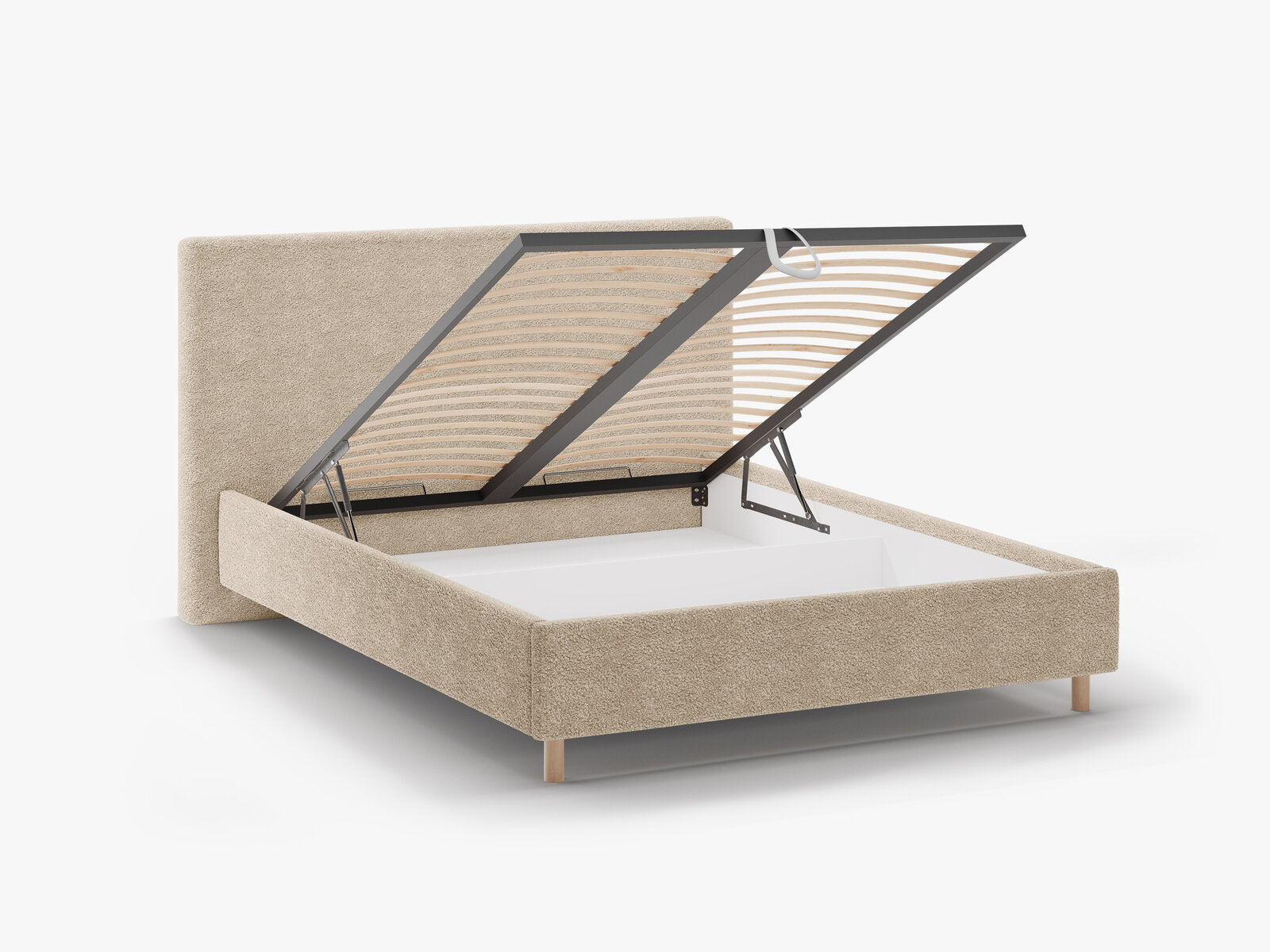 Micadoni Stauraumbett mit Kopfteil Eloise Boucle Rolf Sand 160x200