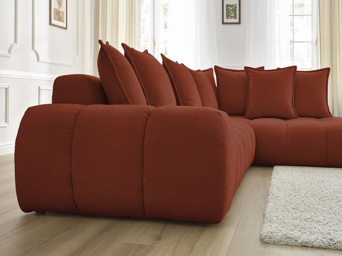 Bobochic Everest Ecksofa, 10 Kissen Strukturstoff Orange Ecke rechts