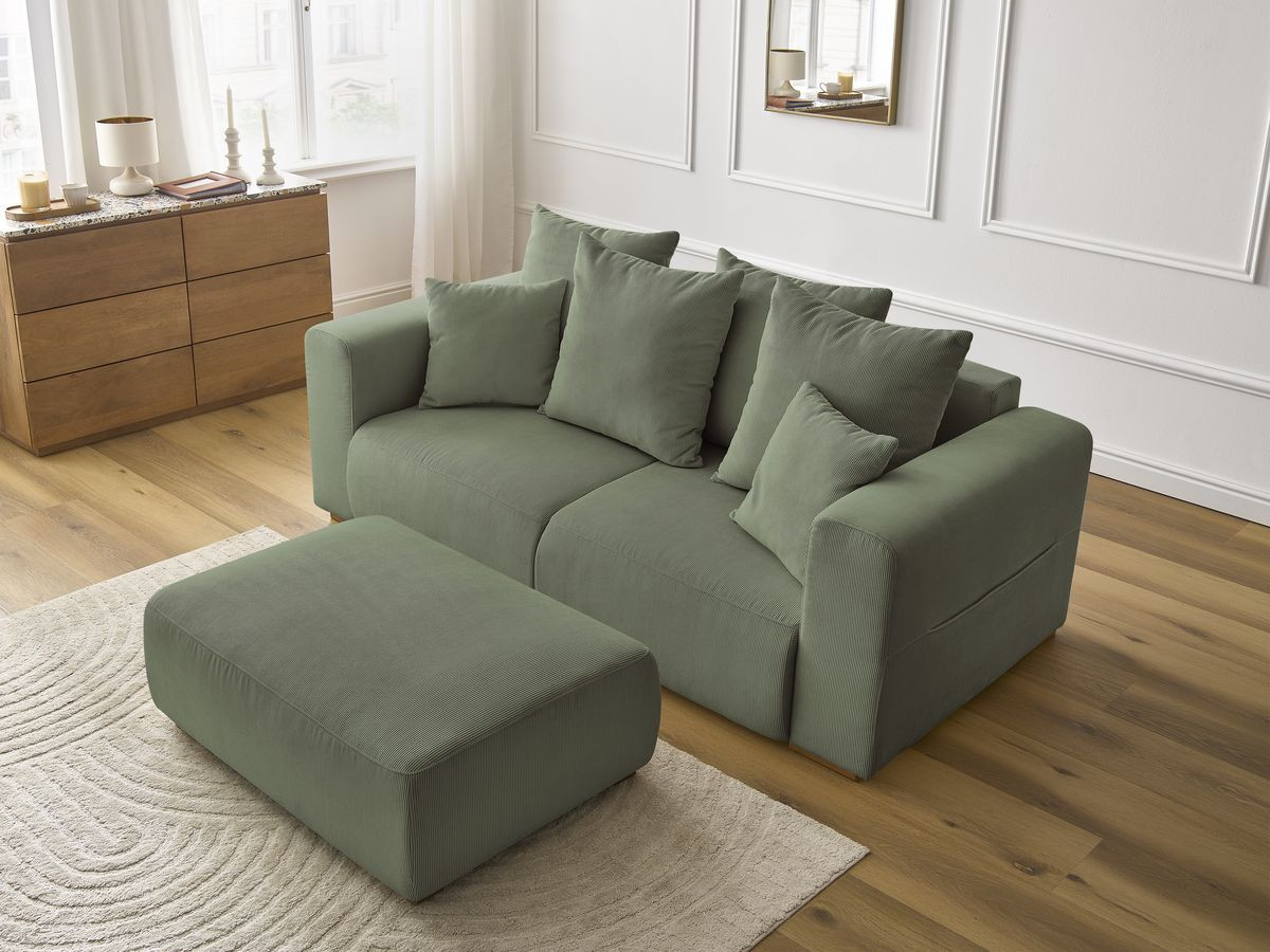 Bobochic Sidonie Sofa 3-Sitzer mit Pouf Cordsamt Grün