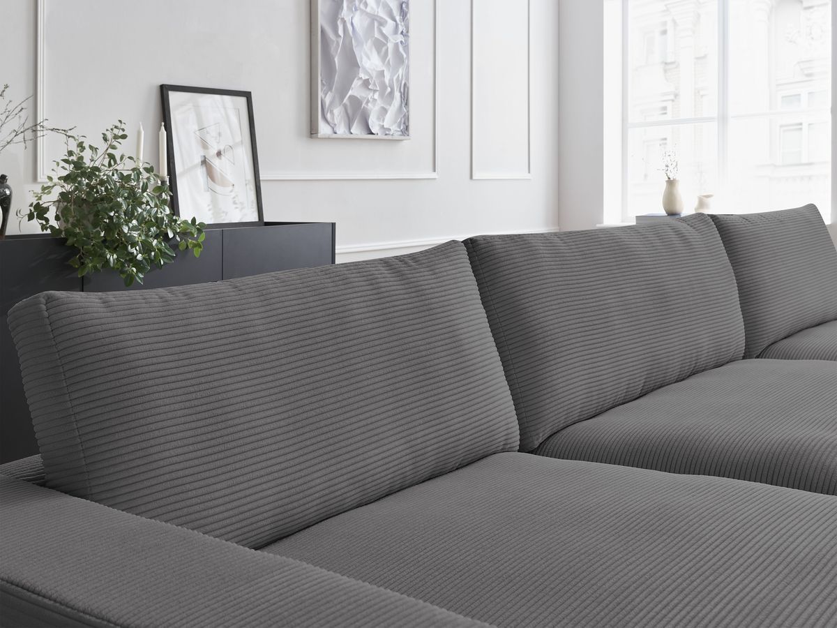 Bobochic Leonard Wohnlandschaft 349 × 159 cm Cordsamt Dunkelgrau