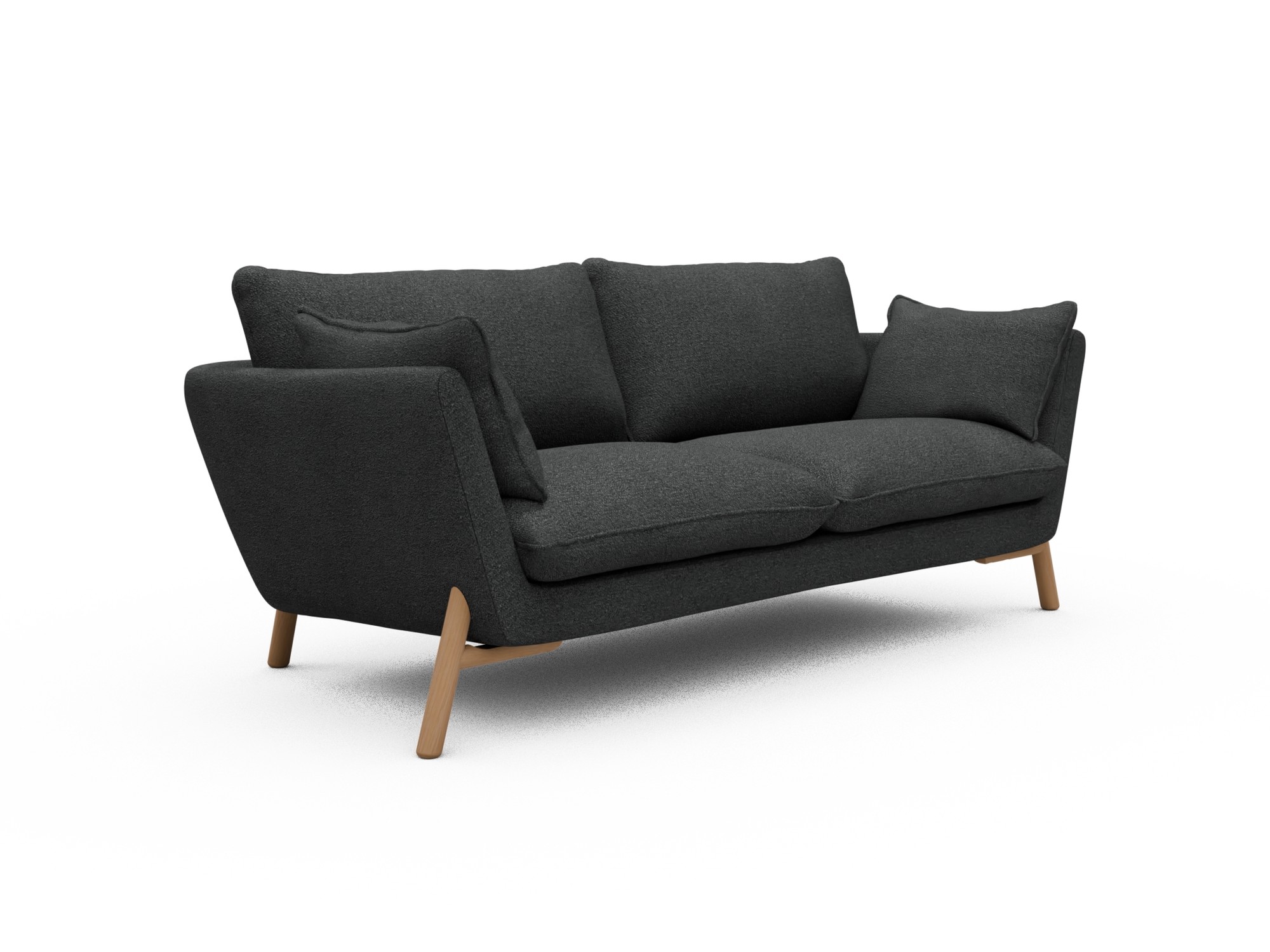 Skandi Home Sofa Emil 2-Sitzer Beinfarbe Eiche Natur Boucle-Charcoal moebelfaktor