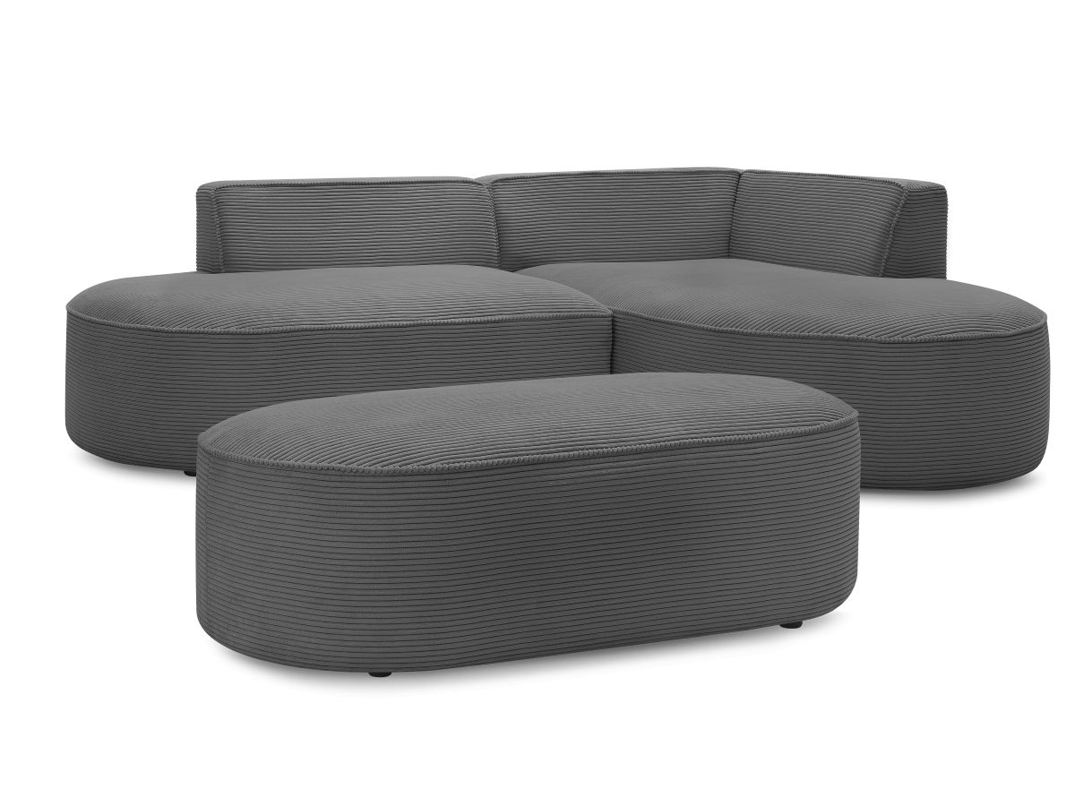 Bobochic Rousseau Ecksofa mit Pouf Cordsamt Dunkelgrau Ecke rechts